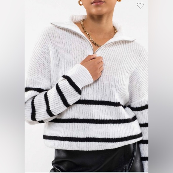 Katye Striped Half Zip Saeater In white - Picture 4 of 5